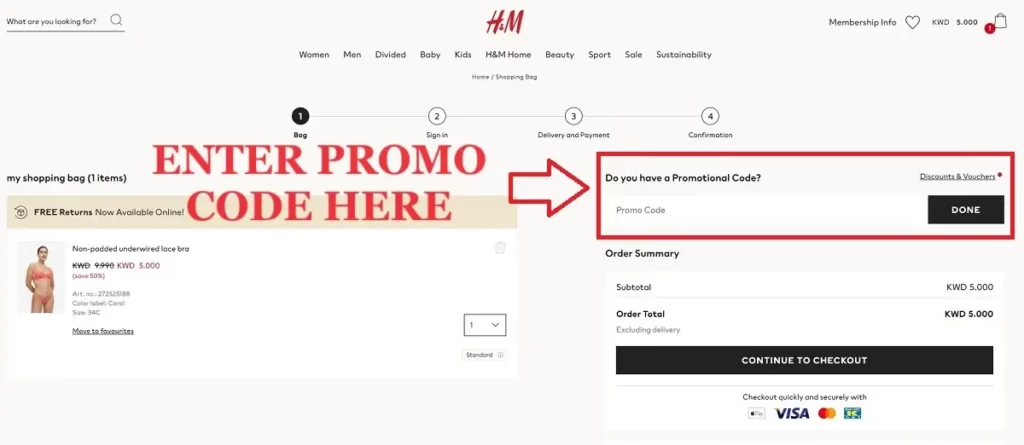 how-to-use-H-and-m-promo-code-kw