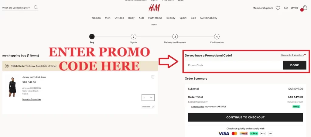 how to use h and m promo code sa